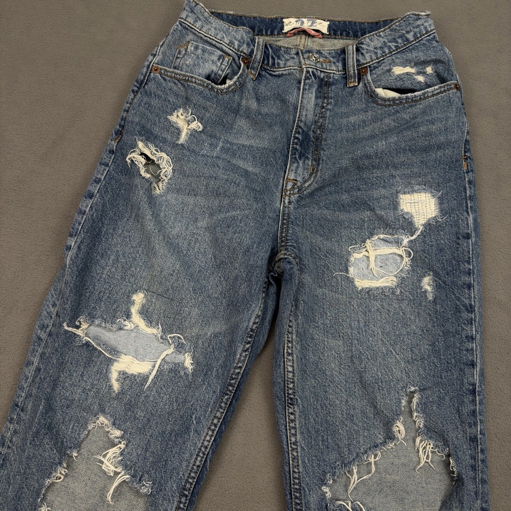 We The Free CRVY High Rise Heavily Distressed Mom Jeans 27 Straight Leg Grunge